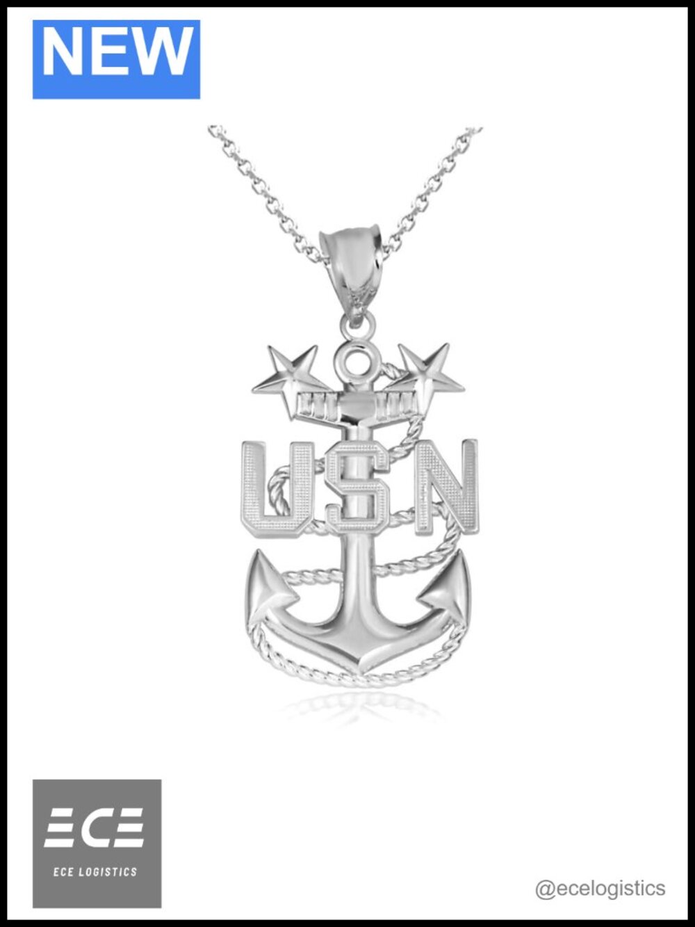 Sterling Silver Navy Master Chief Petty Officer Anchor Pendant Necklace